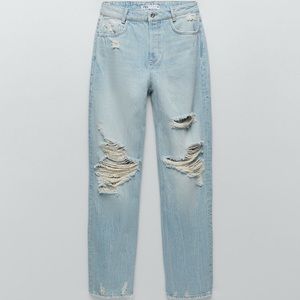 Zara Z1975 RIPPED HIGH WAIST STRAIGHT JEANS